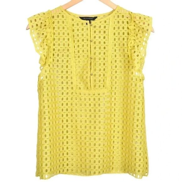 Banana Rupublic Yellow Eyelet Lace Ruffle Sleeve Blouse Top XS - Picture 4 of 6